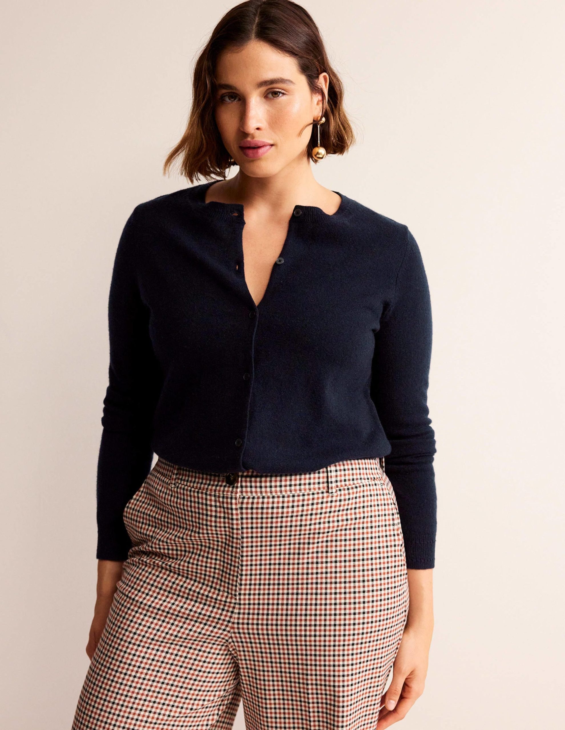 Eva Cashmere Crew Cardigan-Navy - Image 5