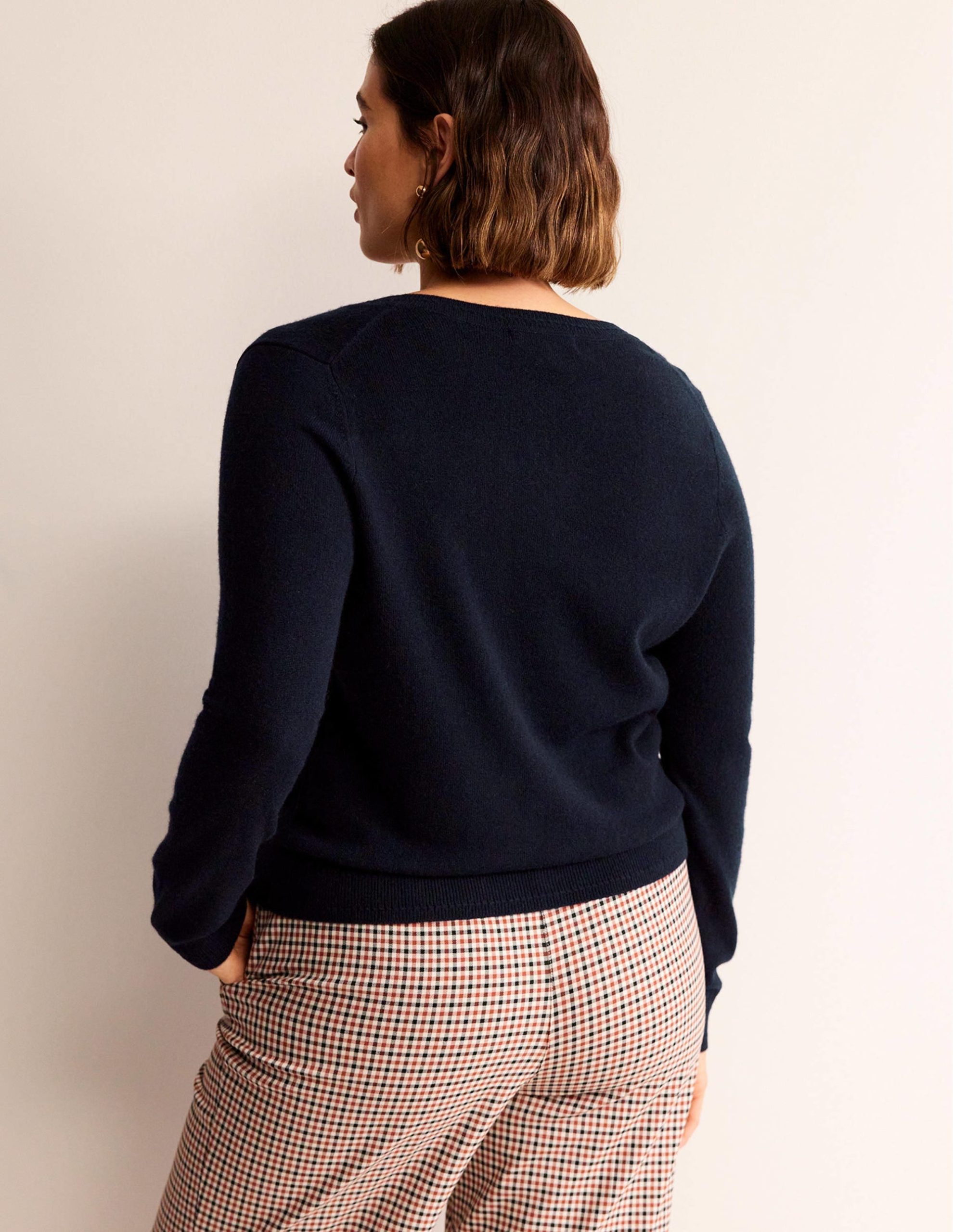 Eva Cashmere Crew Cardigan-Navy - Image 6