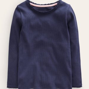 Ribbed Long Sleeve T-shirt-Starboard Blue