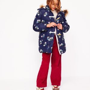 Longline Padded Coat-College Navy Posy