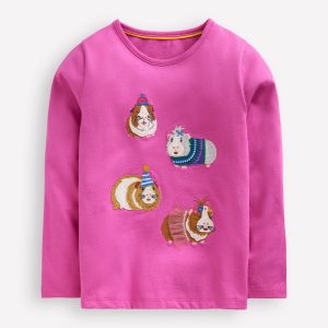 Appliqu?? Long Sleeve Top-Tickled Pink Guinea Pigs