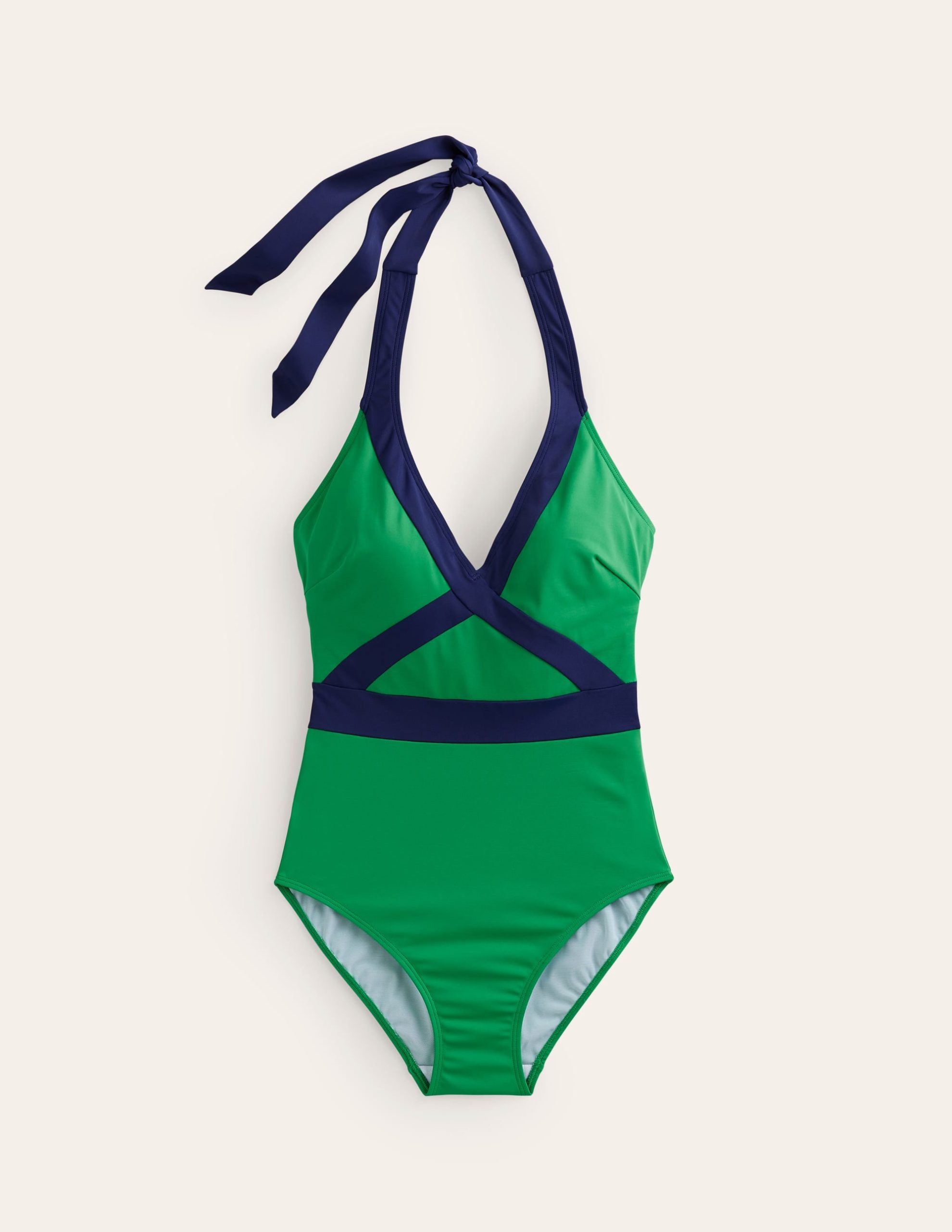 Kefalonia Halterneck Swimsuit-Bright Green/ Navy Colourblock - Image 6