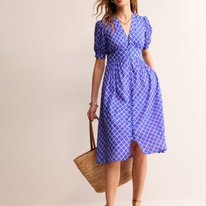 Elsa Crinkle Midi Tea Dress-Sweet Lilac. Trellis Geo