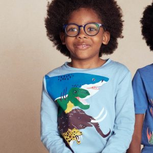 Long Sleeve Printed T-shirt-Glacier Blue Prehistoric