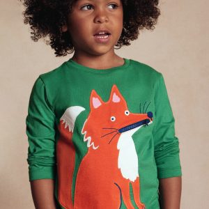 Zip Detail Appliqu?? T-shirt-Shady Green Fox