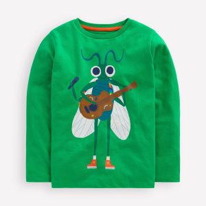 Long Sleeve Novelty T-shirt-Sapling Green Music Bug
