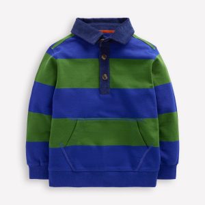 Collared Sweatshirt-Broccoli Green/ Bright Blue