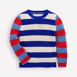 Everyday Cotton Sweater-Bright Blue/Ecru Marl Stripe