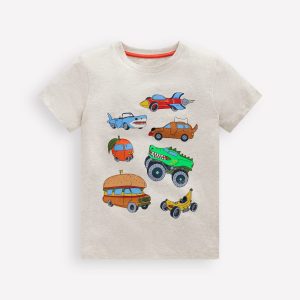 Short Sleeve Graphic T-shirt-Oatmeal Marl Silly Vehicles