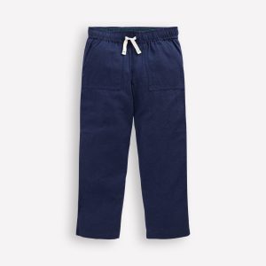 Cotton Linen Pull-On Pants-Navy