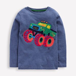 Long Sleeve Boucl?? T-shirt-Denim Marl Monster Truck
