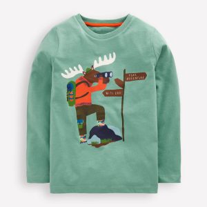 Long Sleeve Printed T-shirt-Oil Blue Moose Explorer