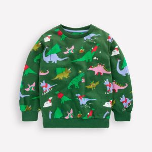 Everyday Printed Sweatshirt-Grape Leaf Christmas Dinos