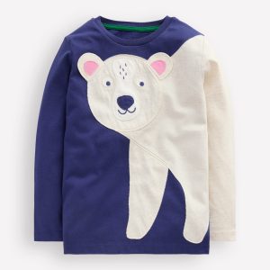 Fun Applique T-Shirt-Blue Marl Polar bear