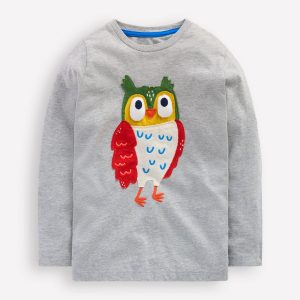 Long Sleeve Novelty 3D T-Shirt-Grey Marl Owl