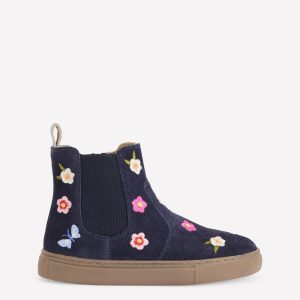 Embroidered Ankle Boots-Navy Floral Embroidery