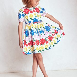 Madeline Woven Dress-Multi Rainbow Flower