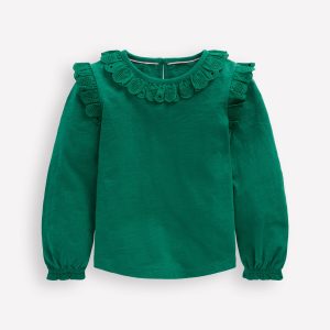Broderie Heart Trim Top-Jewel Green