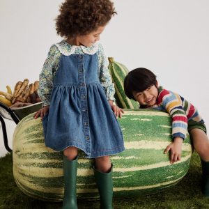 Button-through Pinafore Dress-Mid Vintage Denim