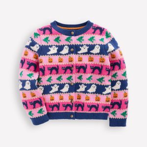 Edie Fair Isle Cardigan-Raspberry Pink Halloween