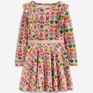 Cora Twirly Jersey Dress-Vintage Pink Autumn Tapestry