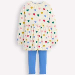 Ribbed Tunic Set-Soft Ivory Small Hearts