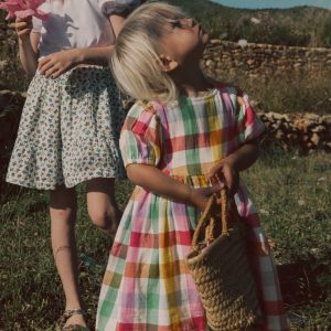 Puff Sleeve Double Cloth Dress-Multi Check