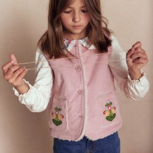 Embroidered Cord Gilet-Vintage Pink