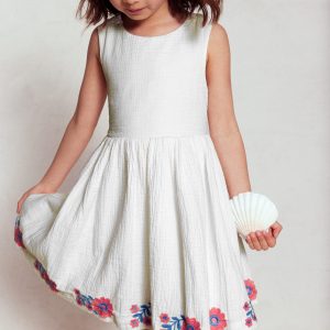 Harper Cross-Back Dress-White Embroidered