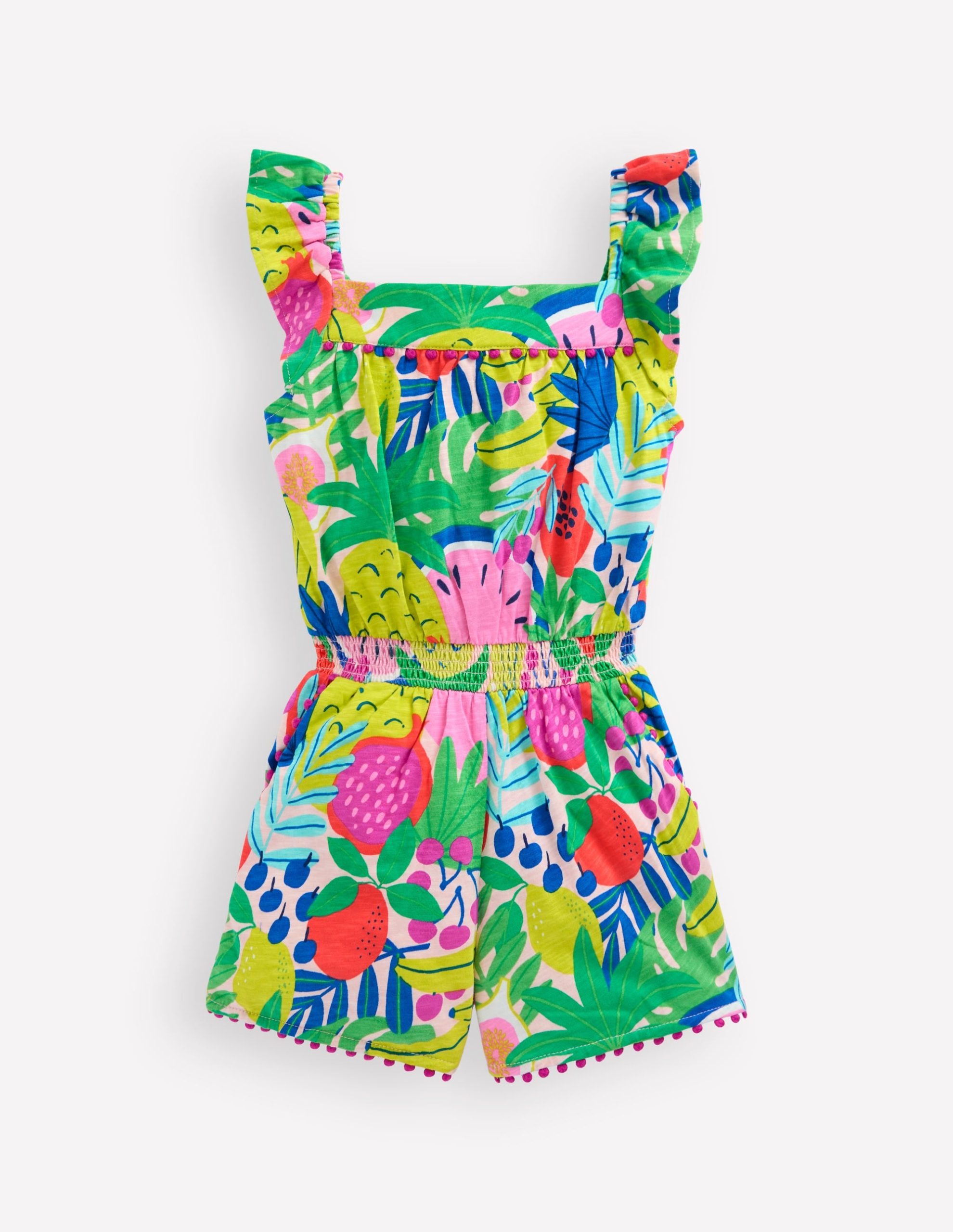 Ciara Pom Trim Jersey Romper-Multi Tropical Fruit - Image 3