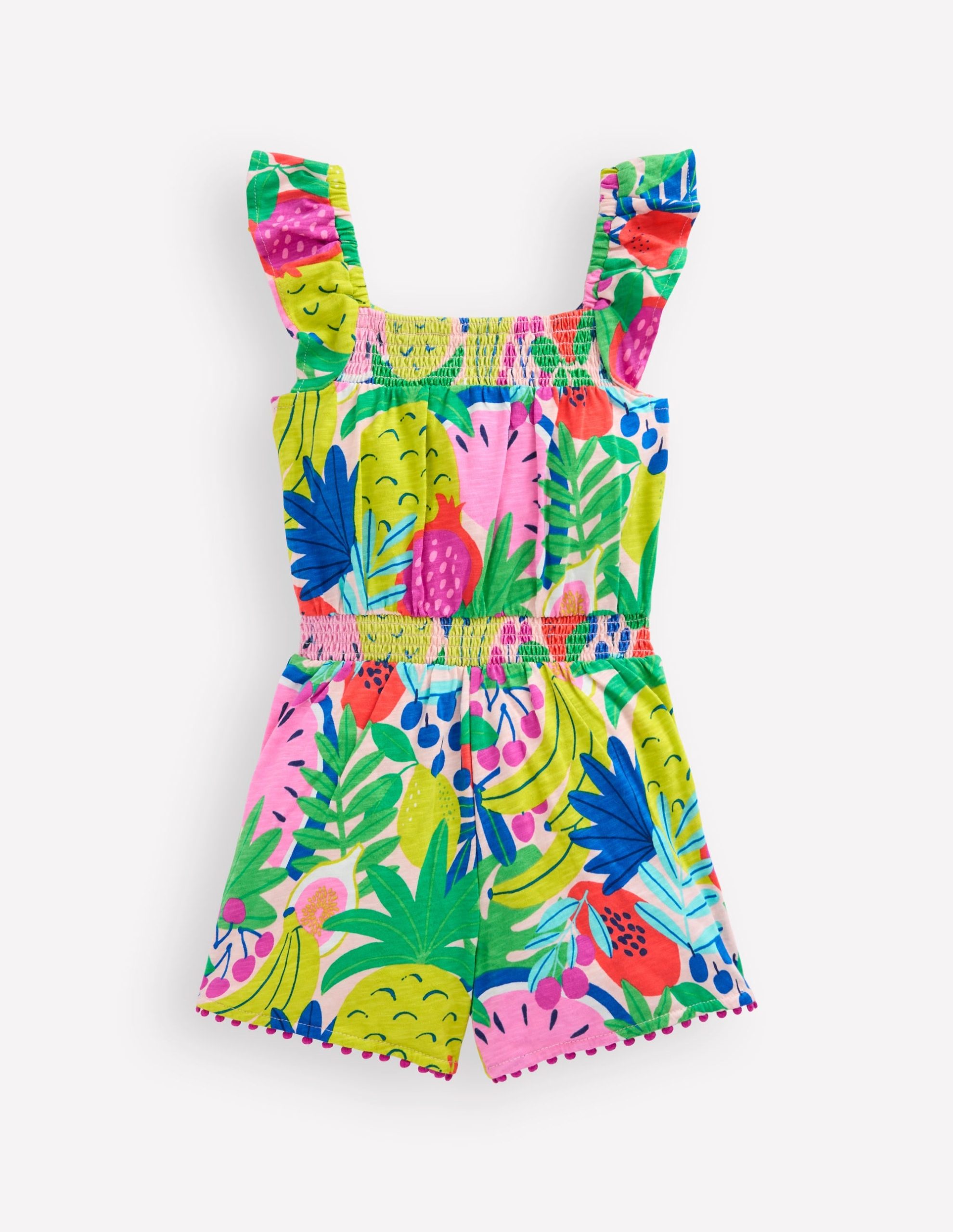 Ciara Pom Trim Jersey Romper-Multi Tropical Fruit - Image 4