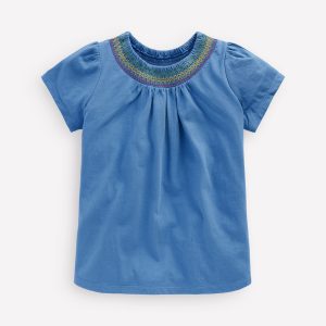 Jersey Smocked Top-Peacock Plume Blue