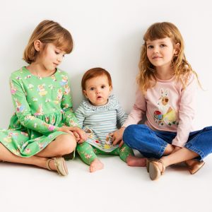 Long-Sleeved Fun Jersey Dress-Aloe Green Easter Guinea Pigs