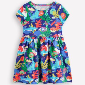 Heart Pocket Fun Jersey Dress-Multi Coral Reef