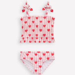 Smocked Tankini Set-Bubblegum Pink Heart Stripe