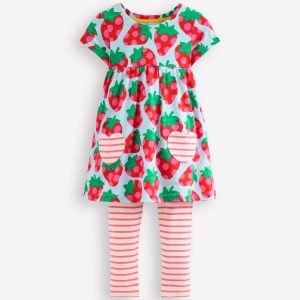 Short-sleeved print tunic set-Misty Blue Strawberry