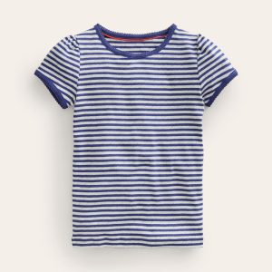 Short Sleeve Pointelle Top-Soft Ivory/Starboard Blue