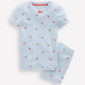 Snug Pointelle Pajamas-Misty Blue Cherries