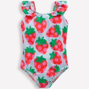 Hallie Frill Strap Swimsuit-Misty Blue Strawberry