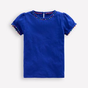 Ali Puff Sleeve Pom T-shirt-Bright Blue