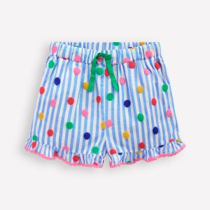 Juniper Woven Frill Shorts-Peacock Plume Blue Spot