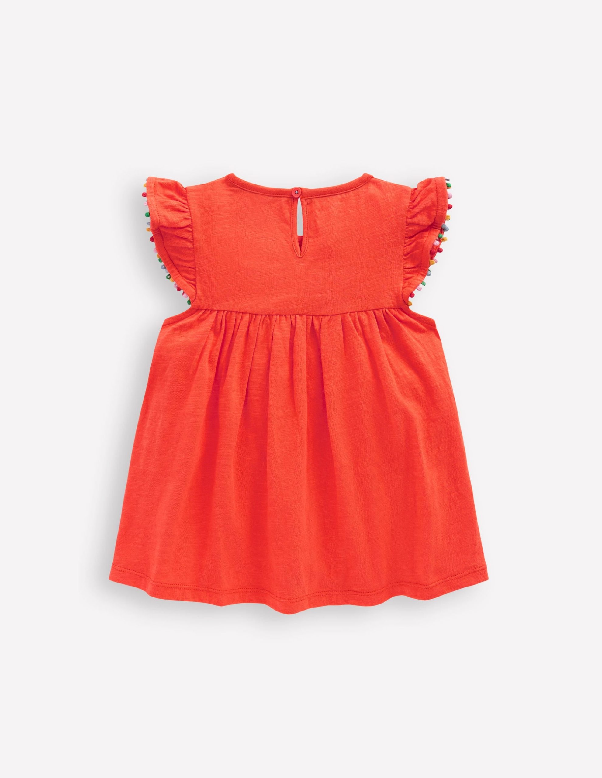 Frill Sleeve Pom Top-Coral Orange - Image 2