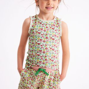 Ribbed Lace Trim Tank Top-Multi Summer Flowerbed