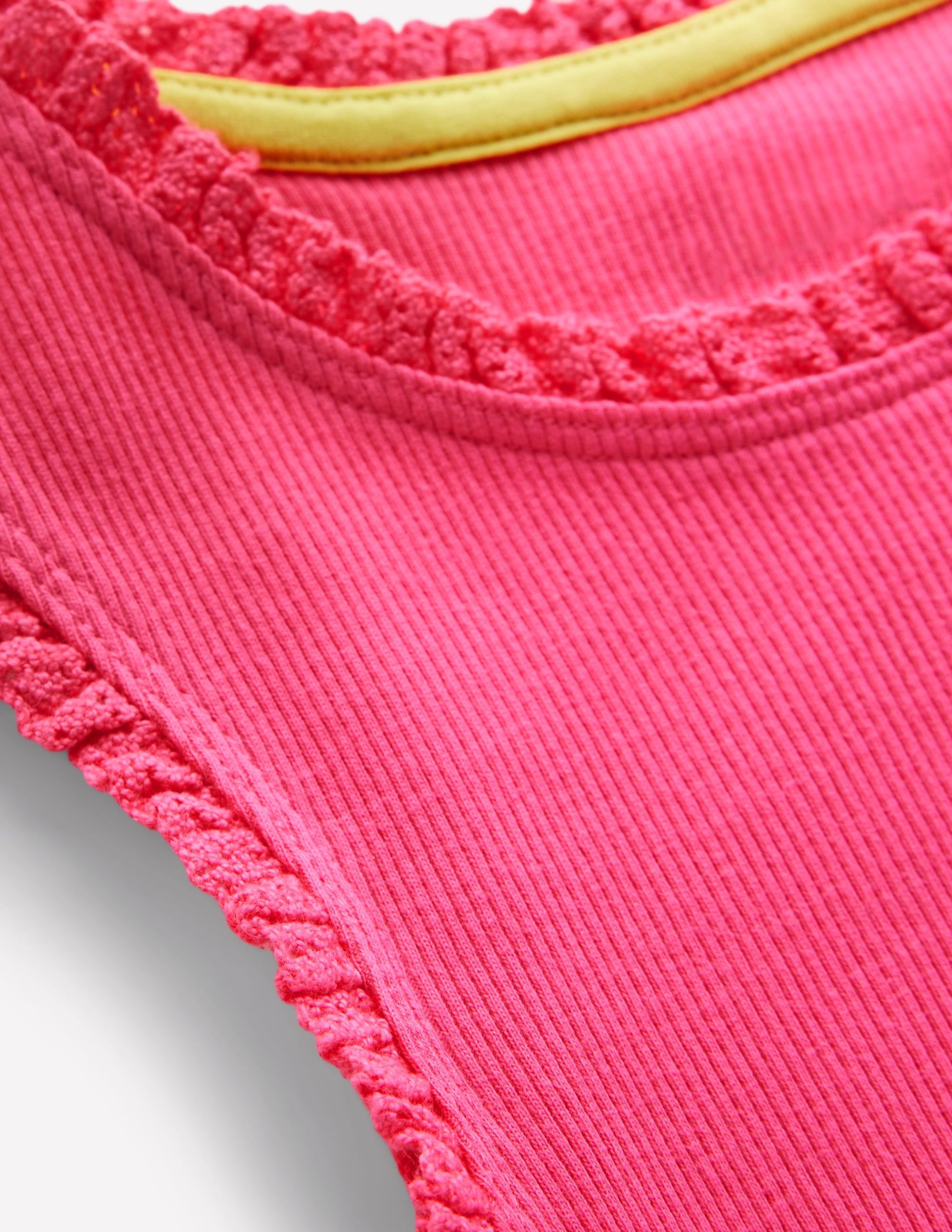 Ribbed Lace Trim Tank Top-Flamingo Pink - Image 3