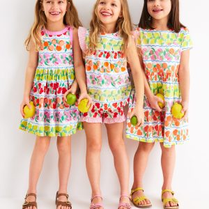 Frill Sleeve Woven Top-Rainbow Fruit Stripe