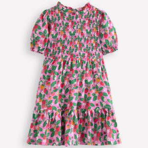 Aurora Shirred Twirly Dress-Cosmos Pink Strawberry Patch