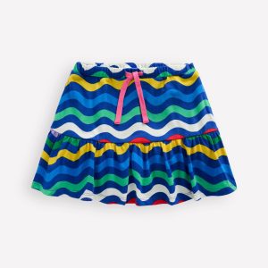 Tiered Jersey Skort-Bright Blue Wave Stripe