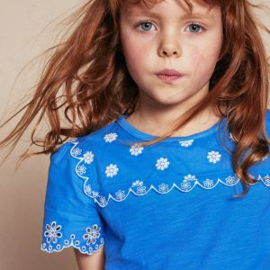 Broderie Sleeve Tee-Kingfisher Blue