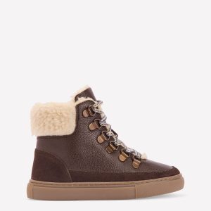 Borg Lace-up Boots-Brown