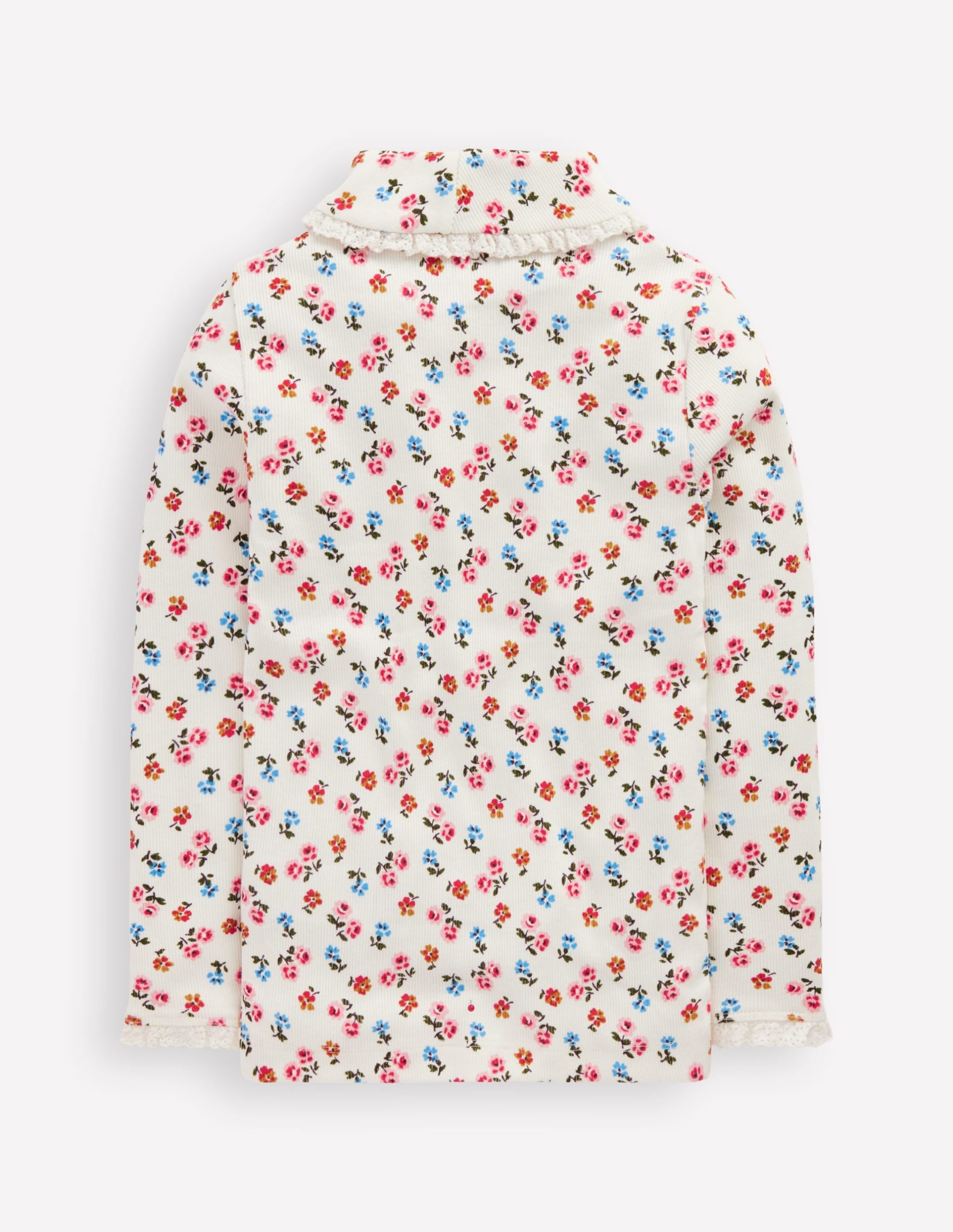 Ribbed Roll Neck Top-Soft Ivory Rose Sprig - Image 5